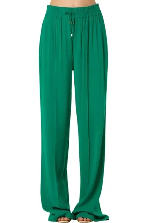 SIMONA CORSELLINI Broeken, Dames, Groen, XL, Zachte Palazzo Broek - Twist Emerald