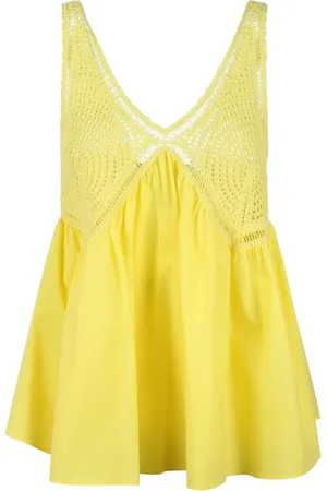 P.A.R.O.S.H. Tops, Dames, Geel, M, Katoen, Geborduurde gehaakte top - V-hals, mouwloos