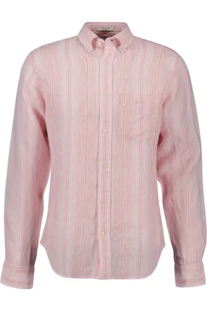 GANT Overhemden, Heren, Roze, 2Xl, Linnen, Gestreepte linnen overhemd