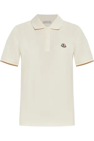 Moncler Tops, Dames, Wit, XS, Katoen, Witte Gebreide Kraag T-shirts en Polos