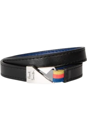 Paul Smith Accessoires, Heren, Zwart, ONE Size, Leer, Zwart leren wikkelarmband met metalen sluiting