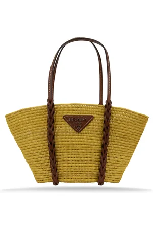 Prada Tassen, Dames, , ONE Size, Stro schoudertas met leren details