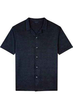 Paul & Shark Overhemden, Heren, Blauw, L, Linnen, Linnen Jersey Shirt Regular Fit Korte Mouw