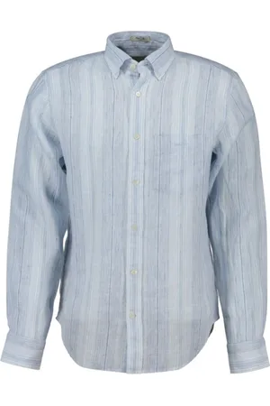 GANT Overhemden, Heren, Blauw, M, Linnen, Gestreepte linnen overhemd
