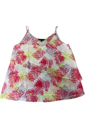 Armani Exchange Tops, Dames, Veelkleurig, S, Polyester, Dames Top Wit/Rood/Geel Kwaststreep Patroon