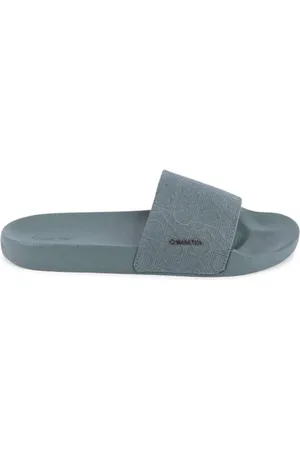 Calvin Klein Schoenen, Dames, Groen, 38 EU, Polyester, Groene Monogram Slide Sandaal Comfortabel