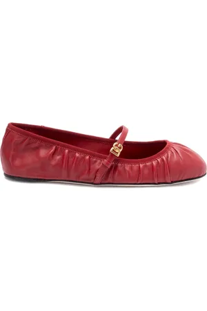 Dolce & Gabbana Schoenen, Dames, Rood, 38 1/2 EU, Katoen, Rode platte schoenen met logogesp