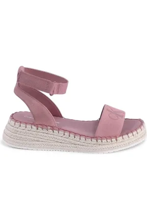Calvin Klein Schoenen, Dames, Roze, 39 EU, Leer, Roze Leren Sleehak Sandalen