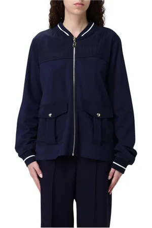 Liu Jo Jassen, Dames, Zwart, L, Polyester, Zwarte Sweatshirt Ribkraag Stijlvol