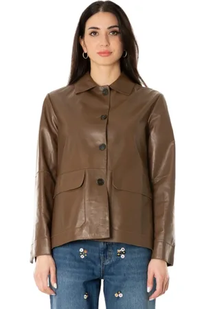 Max Mara Jassen, Dames, Bruin, S, Leer, Leren jas - Hazelnootkleur