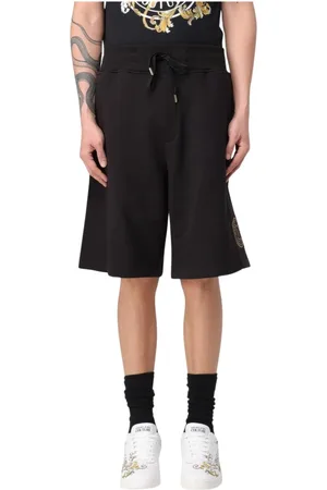 VERSACE Korte broeken, Heren, Zwart, 2Xl, Katoen, Logo Detail Zwarte Shorts
