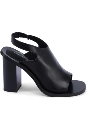 Calvin Klein Schoenen, Dames, Zwart, 38 EU, Leer, Zwarte leren slingback sandalen