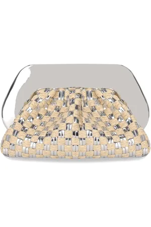 THEMOIRÈ Tassen, Dames, Grijs, ONE Size, Zilveren Geweven Stro Clutch Tas
