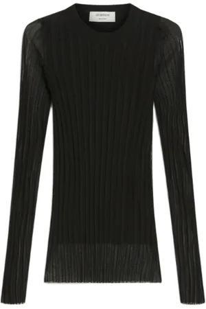 Sportmax Tops, Dames, Zwart, S, Polyester, Zwarte Crewneck Gevoerde Shirt Gemaakt in Italië