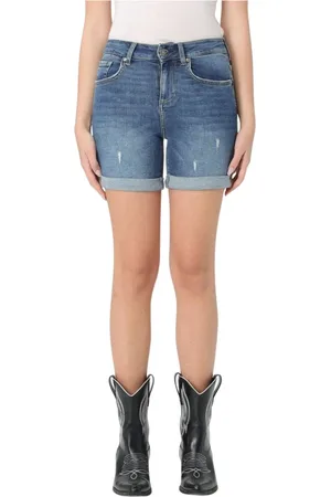 Liu Jo Korte broeken, Dames, Blauw, W27, Denim, Stijlvolle Denim Shorts Met Omgeslagen Manchetten