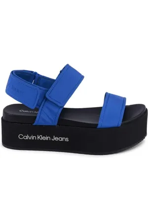 Calvin Klein Schoenen, Dames, Blauw, 38 EU, Polyester, Blauwe Platform Sandalen Twee Band