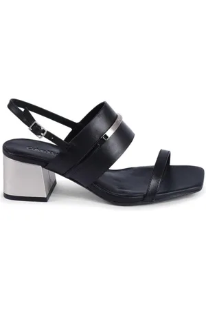 Calvin Klein Schoenen, Dames, Zwart, 36 EU, Leer, Zwarte Leren Strappy Sandaal