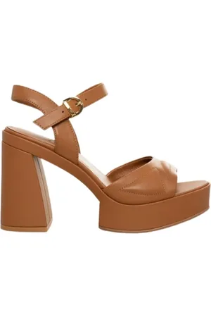 Jeannot Schoenen, Dames, Bruin, 35 EU, Leer, Gewatteerde leren sandaal met strass-detail