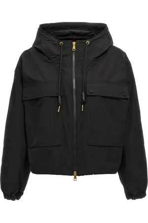 Moncler Jassen, Dames, Zwart, L, Katoen, Zwarte Jassen met Verstelbare Capuchon