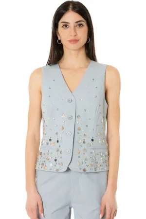 Isabelle Blanche Jassen, Dames, Blauw, M, Polyester, Geborduurd vest in Cashmere