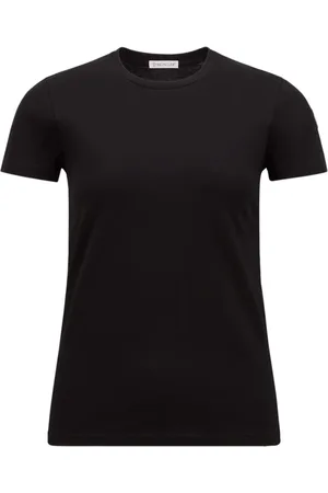 Moncler Tops, Dames, Zwart, S, Katoen, Zwart Katoenen Jersey Crew Neck T-shirt