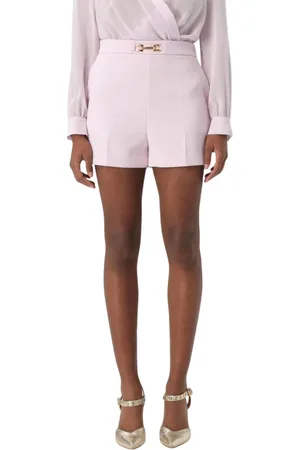Elisabetta Franchi Korte broeken, Dames, Roze, M, Blauwe op maat gemaakte shorts met gouden gesp