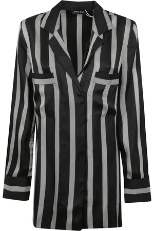 ANINE BING Blouses & Shirts, Dames, Zwart, M, Zijden verticale streepblouse Lynette