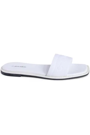 Calvin Klein Schoenen, Dames, Wit, 36 EU, Polyester, Witte Minimalistische Sandaal