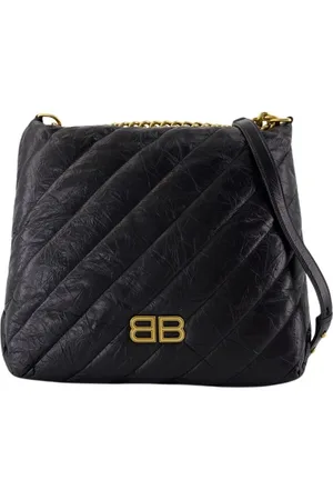 Balenciaga Tassen, Dames, Zwart, ONE Size, Leer, Zwarte leren schoudertas Crushed Calf