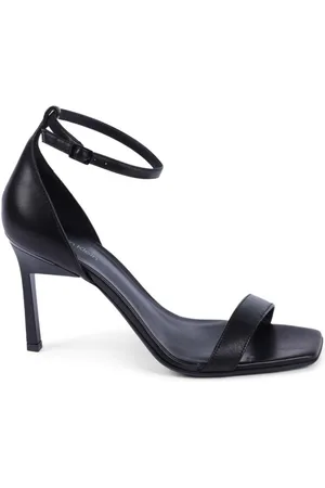 Calvin Klein Schoenen, Dames, Zwart, 41 EU, Leer, Zwarte Leren Hoge Hakken Sandalen