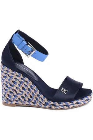 Tommy Hilfiger Schoenen, Dames, Blauw, 40 EU, Polyester, Blauwe Sleehak Sandalen Platform
