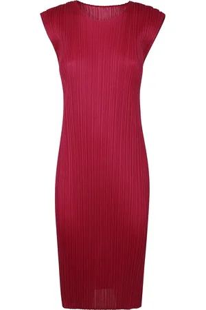 Issey Miyake Kleedjes, Dames, Rood, L, Kleurrijke Midi Jurk Basics