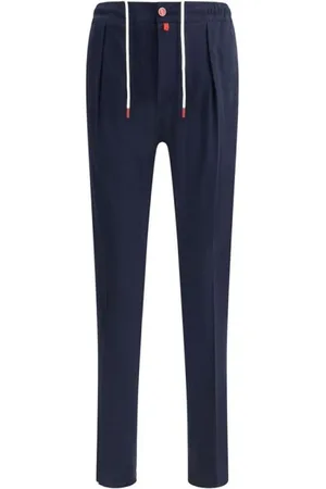 Kiton Broeken, Heren, Blauw, W32, Katoen, Monogram Patch Katoenen Broek