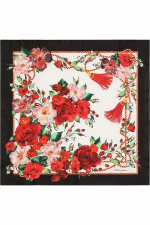 Dolce & Gabbana Accessoires, Dames, Veelkleurig, ONE Size, Bloemenprint Zijden Sjaal Vierkante Vorm