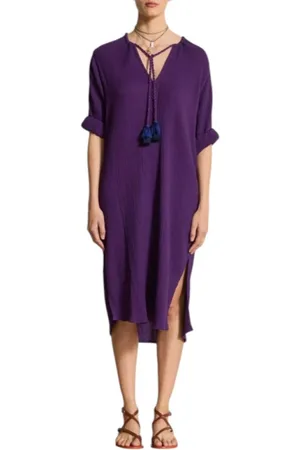 MARE DI LATTE Kleedjes, Dames, Paars, M, Katoen, Ultra Violet Katoenen Gauze Jurk