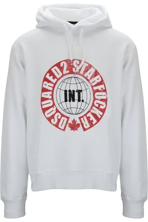 Dsquared2 Sweatshirts & Hoodies, Heren, Wit, M, Katoen, Grafische Print Hoodie Katoenen Sweatshirt