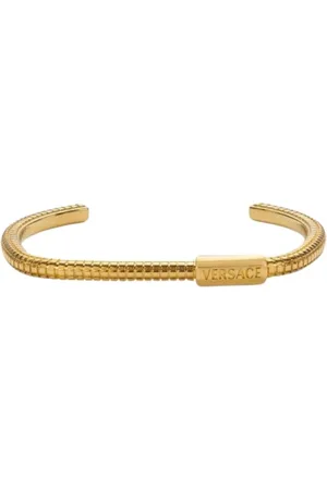VERSACE Accessoires, Dames, Geel, L, Gouden Gestructureerde Manchet Armband