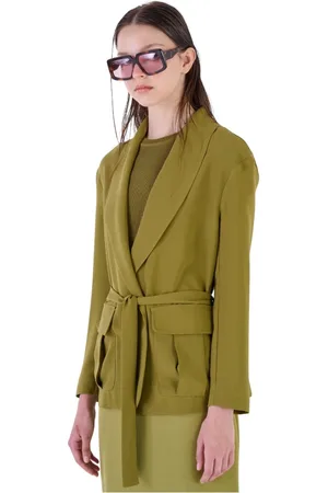 Silvian Heach Jassen, Dames, Groen, L, Polyester, Blazer met strikceintuur
