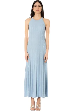 D.EXTERIOR Kleedjes, Dames, Blauw, L, Polyester, Lange jurk met kristallen, hemelsblauw