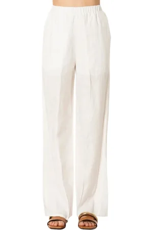 Isabelle Blanche Broeken, Dames, Wit, M, Linnen, Wijde Linnen Broek - Wit Elastische Taille