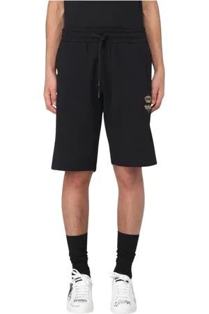 Dolce & Gabbana Korte broeken, Heren, Zwart, M, Katoen, Zwarte Geborduurde Bij Shorts