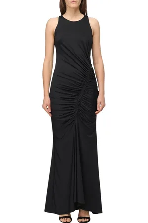 Patrizia Pepe Kleedjes, Dames, Zwart, M, Elegante Gedrapeerde Maxi Jurk