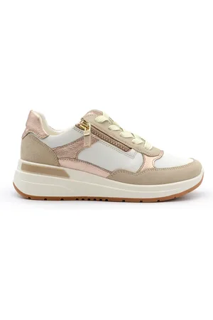ARA Schoenen, Dames, Veelkleurig, 39 EU, Leer, Witte Leren Slip-On Sleehak Sneakers