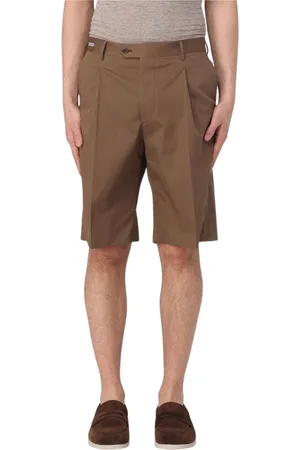 corneliani Korte broeken, Heren, Bruin, M, Katoen, Blauwe Geplooide Katoenen Shorts