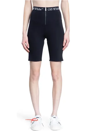 OFF-WHITE Korte broeken, Dames, Zwart, S, Nylon, Zwarte Logo Jacquard Ritsbroek