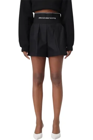 Alexander Wang Korte broeken, Dames, Zwart, S, Zwarte Geplooide High-Waisted Shorts