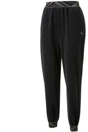 PUMA Broeken, Dames, Zwart, S, Fluwelen Damesbroek Zwart Goud