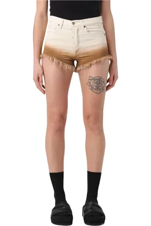 Alanui Korte broeken, Dames, Wit, W27, Denim, Frayed Hem Dip Dye Denim Shorts