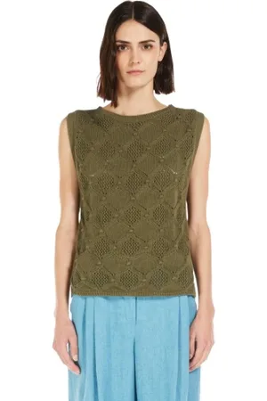 Max Mara Truien, Dames, Groen, XL, Katoen, Argyle Mouwloze Katoenen Trui