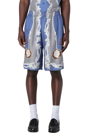 VERSACE Korte broeken, Heren, Blauw, L, Barok Print Zijden Shorts
